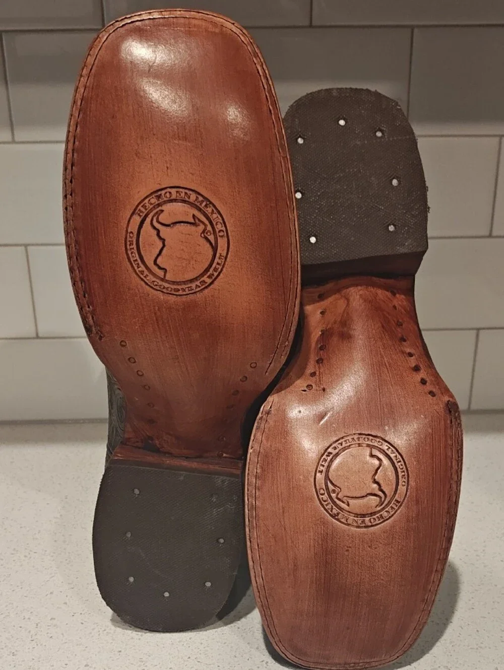 Big Bull Dark Brown Leather Western Boots with Tooled Leather - Never Been Worn